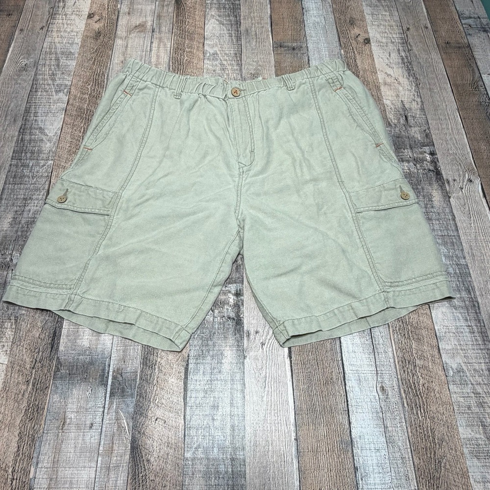 Tommy‎ Bahama Relax Cargo Shorts Men's XL Green Linen Lyocell Elastic Waist